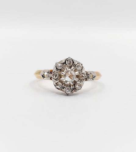 Bague 52.5 Bague marguerite victorienne or jaune, diamants taille rose (circa 1890) 58 Facettes A06138