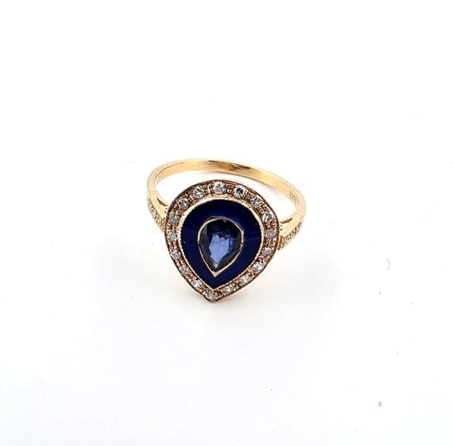 Bague 55 Bague en or jaune 18 carats sertie d'un saphir de 0,50 carat et de diamants de 0,30 carat. 58 Facettes