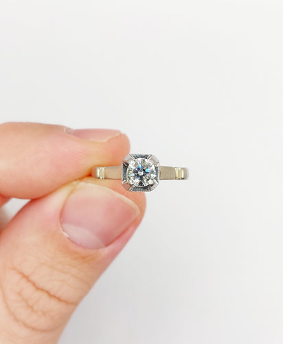 Bague 52 Bague solitaire Art déco en or blanc 18k et platine, diamant 0,43 carat 58 Facettes A06462