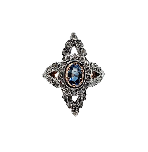 Bague 50 Bague marquise victorienne or rose et argent saphir et diamants 58 Facettes A01237