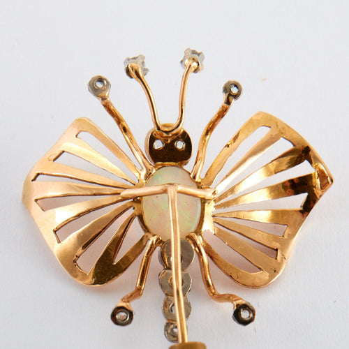 Broche Epingle Art Nouveau Papillon Opale Diamants 58 Facettes