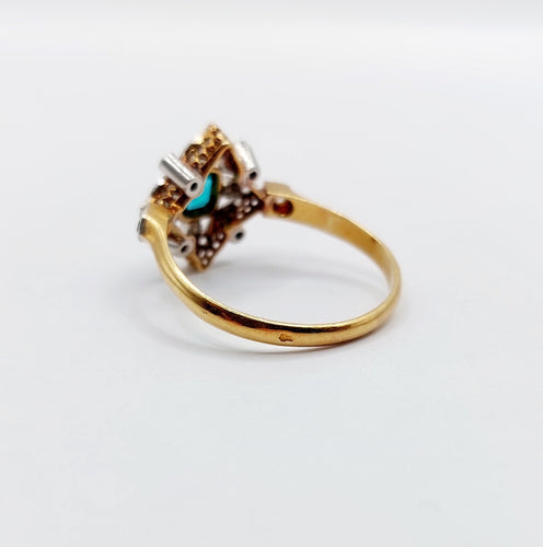 Bague 59.5 Epner - Bague marquise en or 18k et platine, pierre verte et diamants 58 Facettes A06589