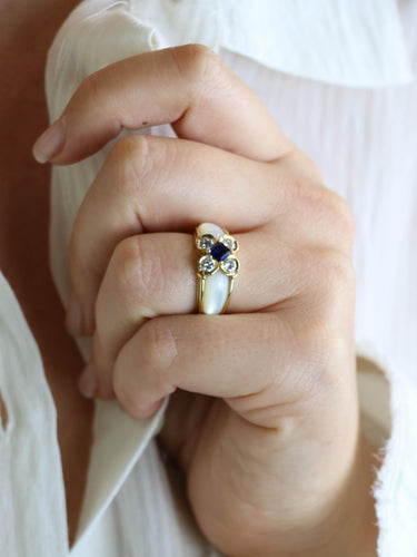 Bague 59 Bague trèfle nacre saphir diamants 58 Facettes 1204.2