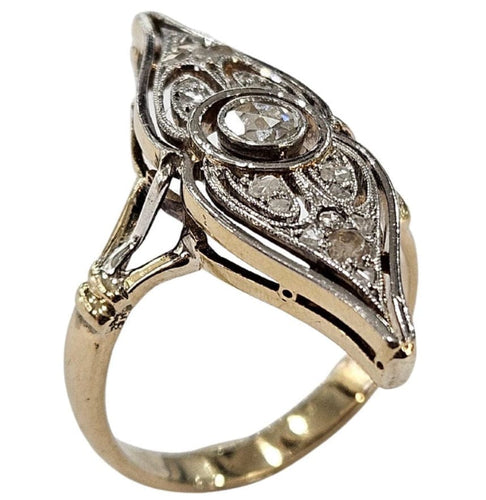Bague 51 Bague navette Art déco diamants taille rose et hollandaise en or jaune et platine 58 Facettes E43