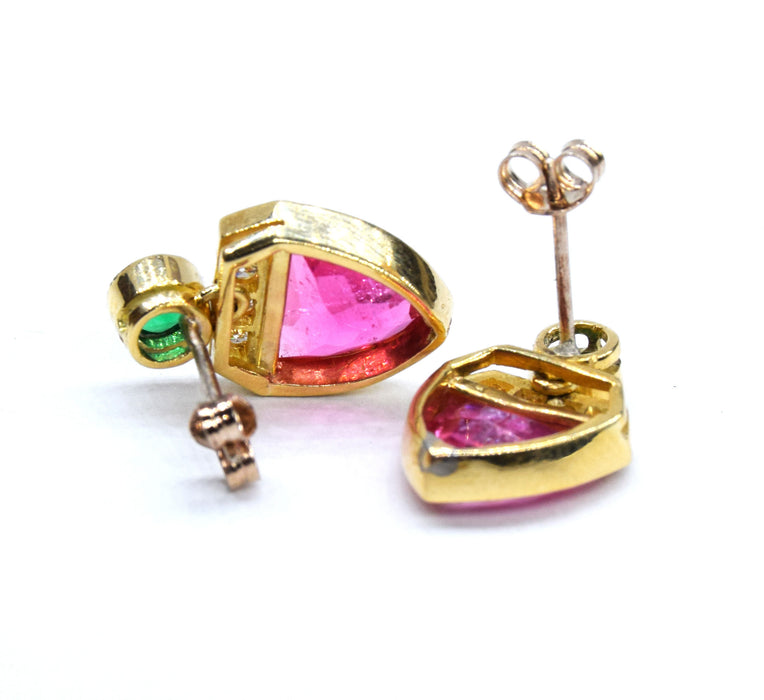 Boucles d'oreilles diamant spinelle tourmaline or jaune