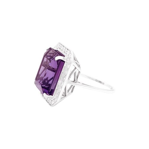 Bague 55 Bague or blanc, diamants, améthyste. 58 Facettes 34515