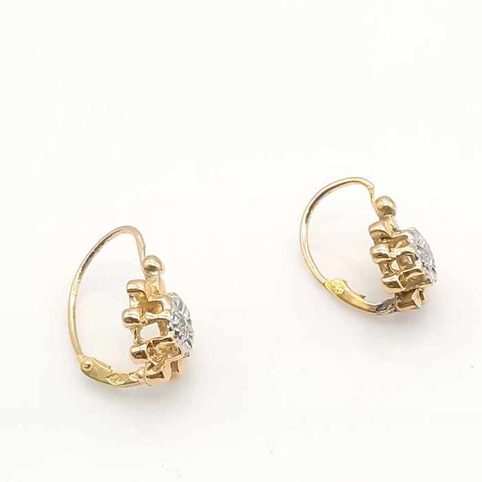 Boucles d'oreilles dormeuses or jaune et blanc diamants 58 Facettes