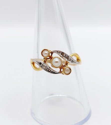 Bague 56 Bague antique perles et diamants taille rose en or 18k art nouveau 58 Facettes A06497