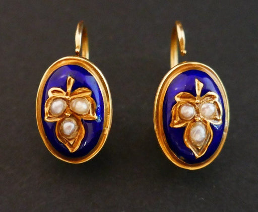 Old Enamel and Pearl Sleeper Earrings, Gold 58 Facettes