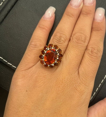 Bague 57 Bague vintage en or jaune avec citrines et diamants 58 Facettes