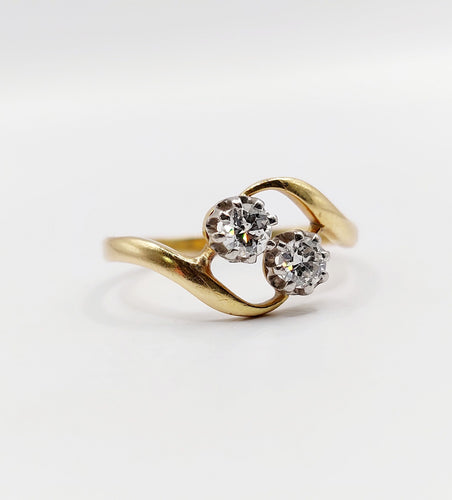 Bague 56 Bague toi et moi antique or 18k diamants et monture tourbillon (circa 1900) 58 Facettes A06310