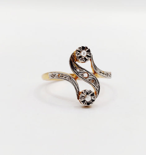 Bague 53 Bague toi et moi antique en or 18k et diamants taille roses 58 Facettes A06396