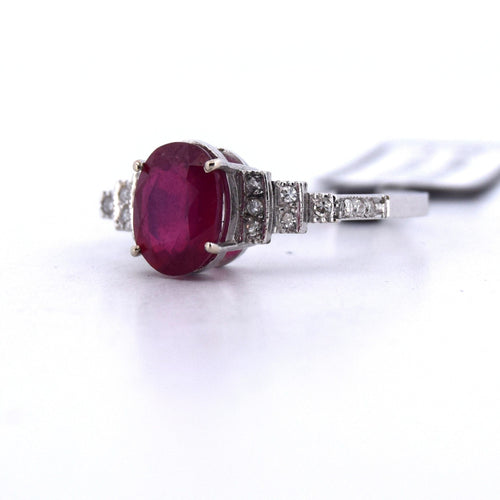 Bague 55 Bague Art déco en platine avec rubis et diamants 58 Facettes