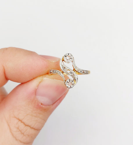 Bague 53 Bague toi et moi antique en or 18k et diamants taille roses 58 Facettes A06396