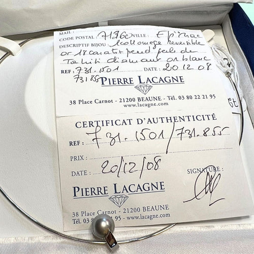 Collier Collier cable Oméga Perle de Tahiti et Diamants - Réversible Or jaune ou Or blanc 18 K 58 Facettes AA 1698