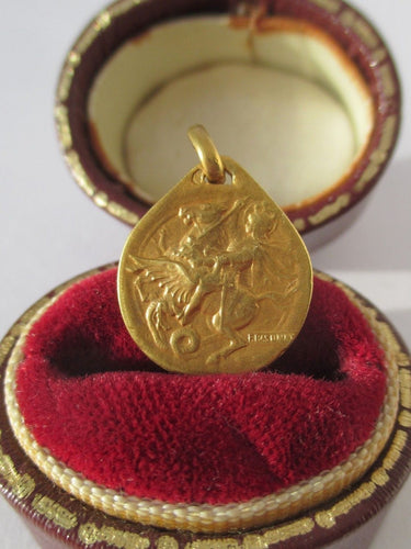Rasumny - Médaille pendentif Art Nouveau biface Saint Georges en or jaune 18k
