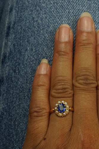 Bague 51 Bague marguerite or jaune, saphir et perles 58 Facettes SQ9850772