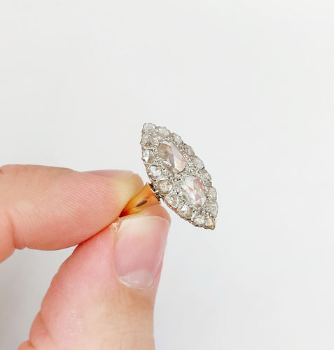 Bague 50 Bague marquise antique or rose diamants taille rose (circa 1900) 58 Facettes A06286