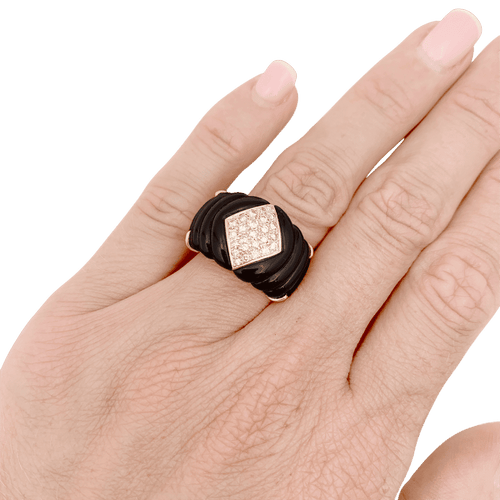 Bague 53 Bague bandeau en or jaune, diamants et onyx. 58 Facettes 34717