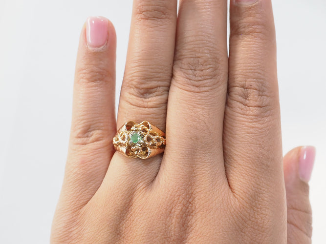 Bague 58 Bague ajourée en or rose et émeraude 58 Facettes 33470