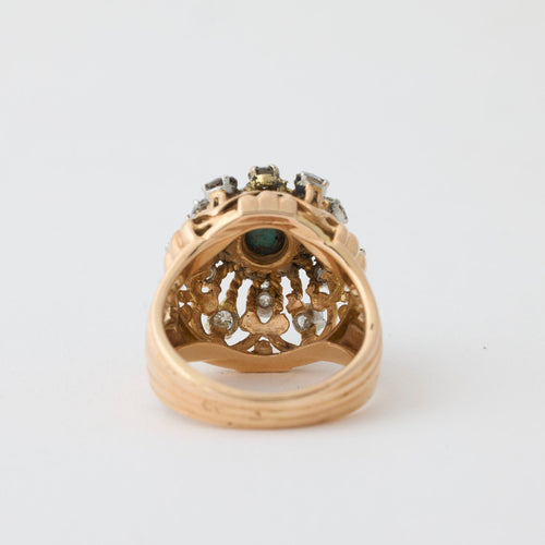 Bague 53 Bague Rétro Dôme Or Jaune Turquoise Diamants 58 Facettes