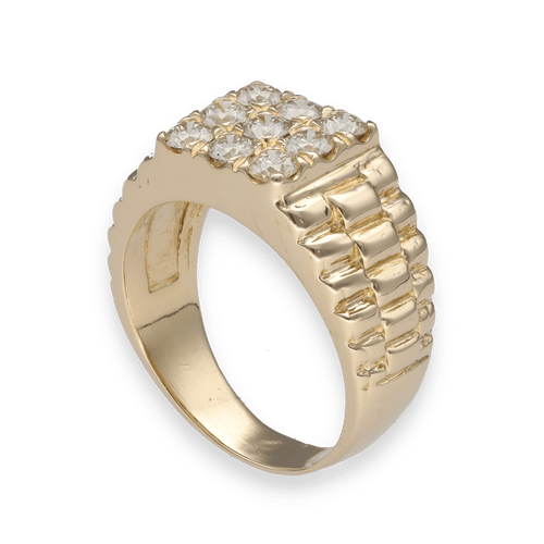 Bague 59 Bague chevaliere en or jaune 18K sertie de 1,00 ct de diamants brillants K-VS - Taille 59 58 Facettes FB09348