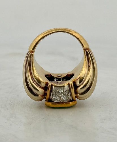 Bague 54 Bague Tank rétro en or 18 carats émeraude et diamants 58 Facettes