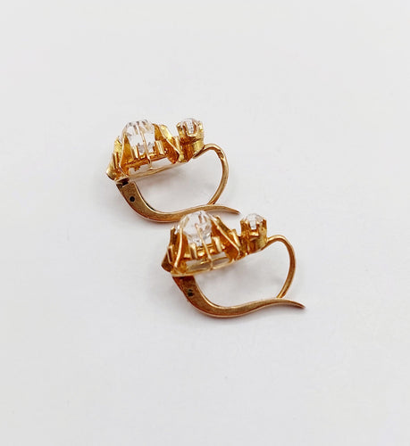 Boucles d'oreilles Dormeuses antique or rose 18k verres blancs taille coussin (circa 1900) 58 Facettes A06051