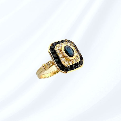 Bague 59.5 Bague octogonale à pans coupés Saphirs et Diamants - Or Jaune 18 K 58 Facettes AA 1707