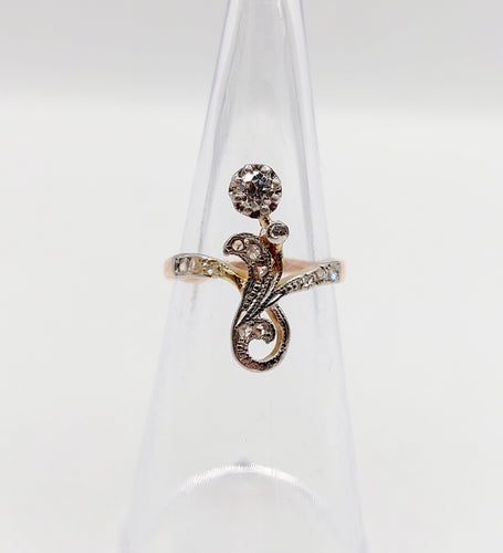 Bague 47 Bague duchesse antique en or rose 18k et platine, diamants taille rose 58 Facettes A06404