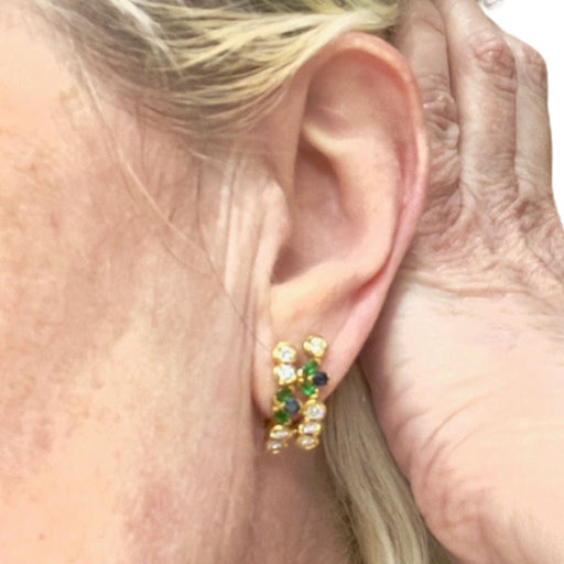 Boucles d'oreilles Boucles d'oreilles contemporaines en or avec diamants et émeraudes 58 Facettes Q30B
