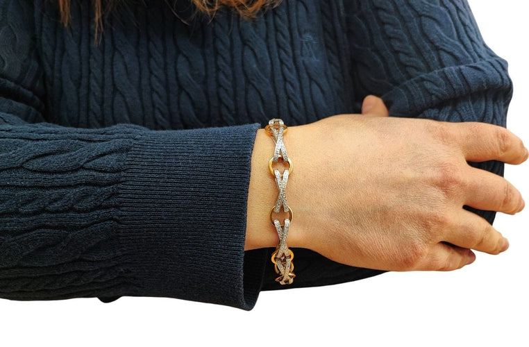 Bracelet Bracelet bicolore or blanc et or jaune 18K diamants 58 Facettes Brac.lien.DV.44