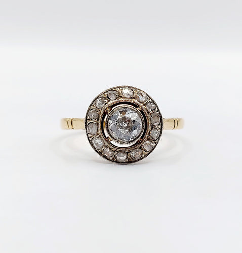 Bague 61.5 Bague cible or jaune et platine, diamant (circa 1900) 58 Facettes A05271