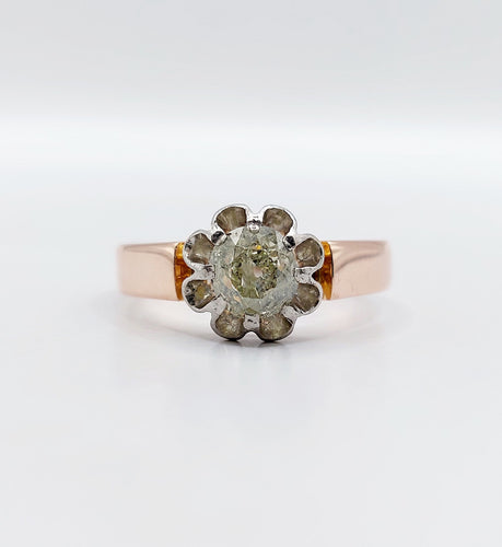 Bague solitaire or rose et platine, diamant 0,70 carat taille ancienne (circa 1900)