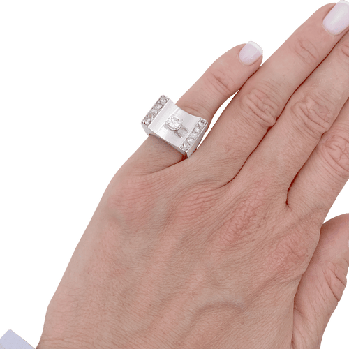 Bague 47 Bague "Tank", or rhodié, platine, diamants. 58 Facettes 34469