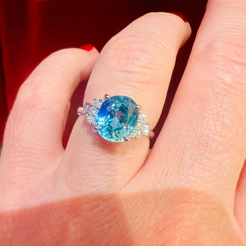 Bague 53 Bague zircon bleu naturel diamants 58 Facettes 7850 A