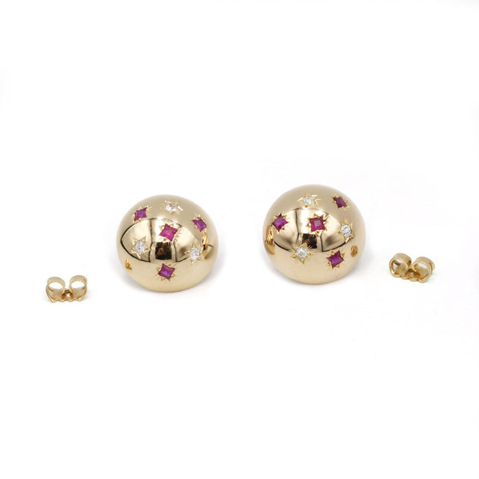 Boucles d'oreilles or jaune diamants rubis 58 Facettes 240045SP