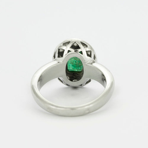 Bague 53 Bague or blanc avec émeraude et diamants 58 Facettes 240401