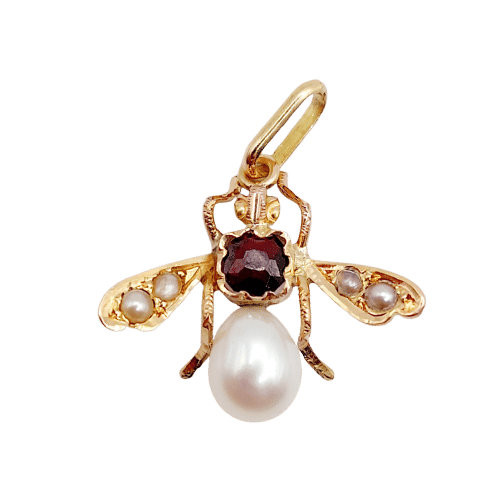 Pendentif Pendentif abeille or rose, grenat et perles (circa 1900) 58 Facettes A06273