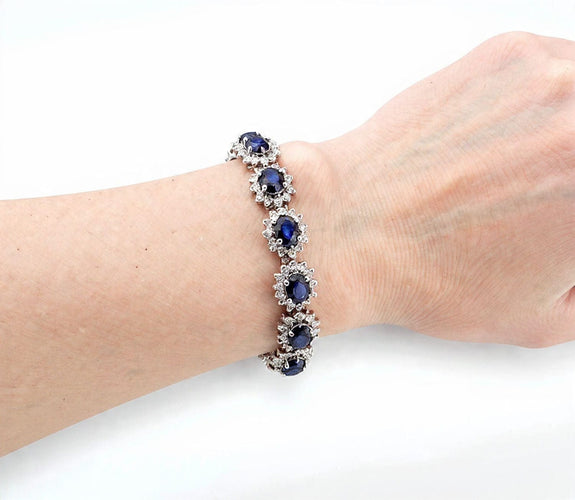 Bracelet Bracelet en or blanc 18 carats serti de saphirs et de diamants, 1973 G 58 Facettes