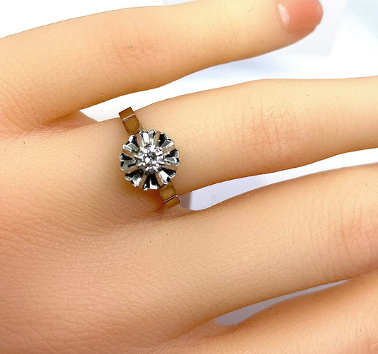 Bague 47 Bague solitaire en or blanc 18 carats et diamant 0,10 carat 58 Facettes AB537