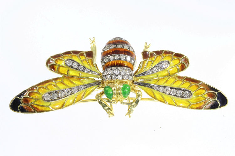 Pendentif Vintage Bee Brooch-Pendant with Plique-à-Jour Enamel and Trembling Wings 58 Facettes 24263-0277