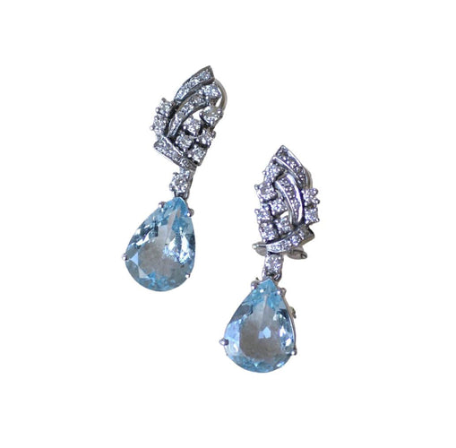 Boucles d'oreilles Boucles d'Oreilles Goutte Aigue Marine et Diamant 58 Facettes