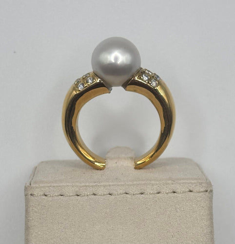 Bague Bague or jaune, perle de culture et diamants 58 Facettes
