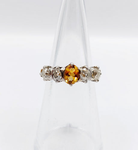 Bague jarretière antique en or rose 18k et platine, citrine et diamants