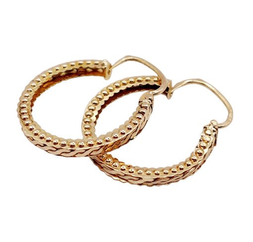 Boucles d'oreilles Créoles style Art Déco or rose finement travaillées (circa 1970) 58 Facettes A06262