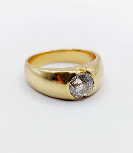 Bague 57.5 Bague jonc dôme en or 18k et diamant taille ancienne 1,10 carat 58 Facettes A06531