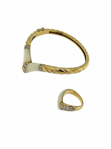 Ensemble bracelet et bague or jaune certifié HRD et diamants