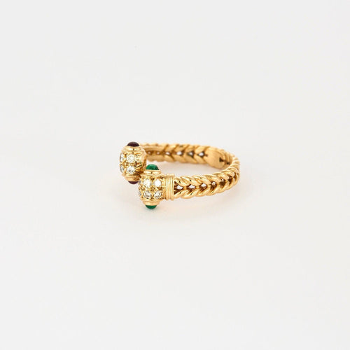 Bague 52 Bague vintage en or jaune, diamants, rubis et émeraudes. 58 Facettes