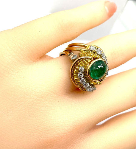 Bague 51.5 Bague en or jaune et platine, émeraude et diamants 58 Facettes AB539